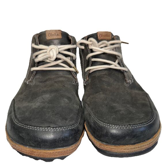 Olukai Kamuela Black Leather Mid Top Lace Up Casual Shoes Men’s Size 11.5 main image 3